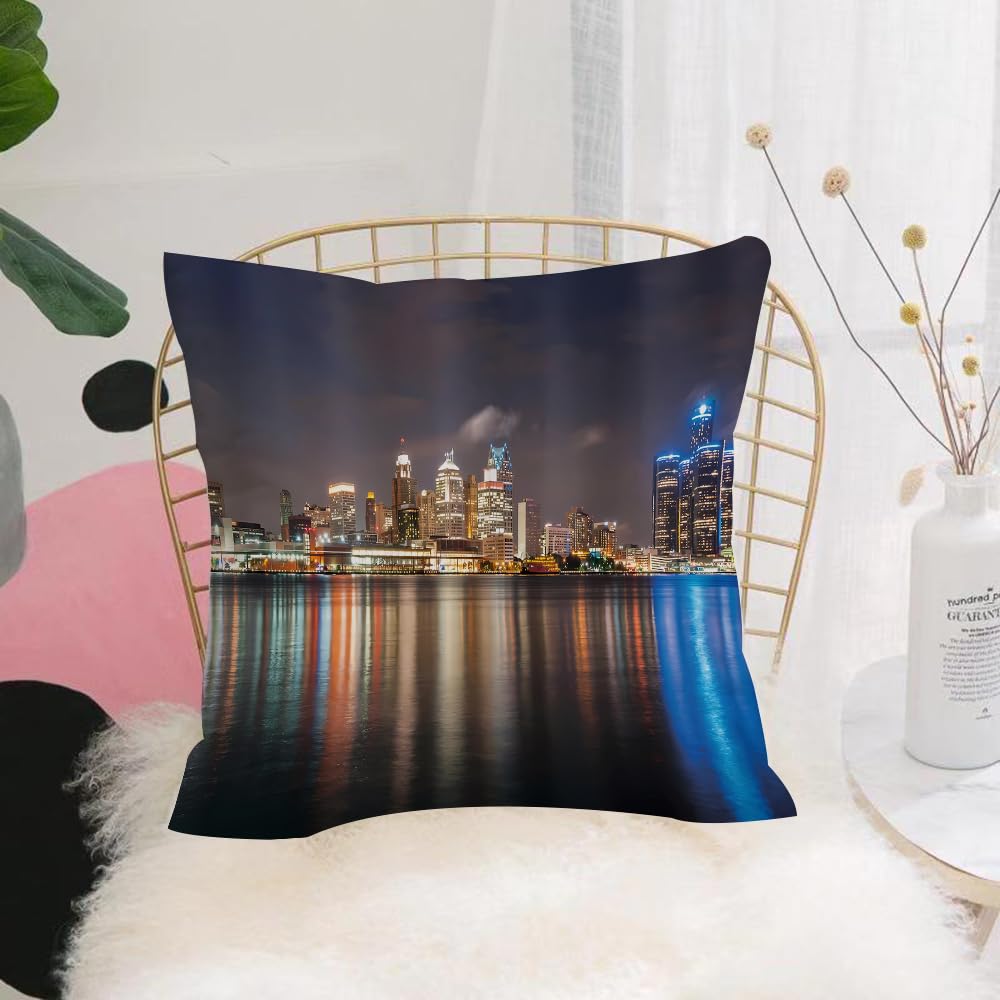 HYOSXW Cushion Cover,Throw Pillow Case Home Decorative for Living Room Bedroom Sofa Chair 16X16 Inch,Cityscape, the glittering skyline reflects on the water, capturing the charm of,Pillowcase 40X40cm