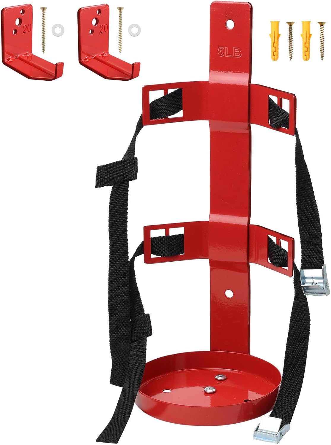 Fire Extinguisher Metal Bracket with Adjustable Straps, Compatible with 5LB Fire Extinguishers, with 20LB Heavy Duty Fire Extinguisher Holder Wall Mount, for Home, Office, School, Laboratory