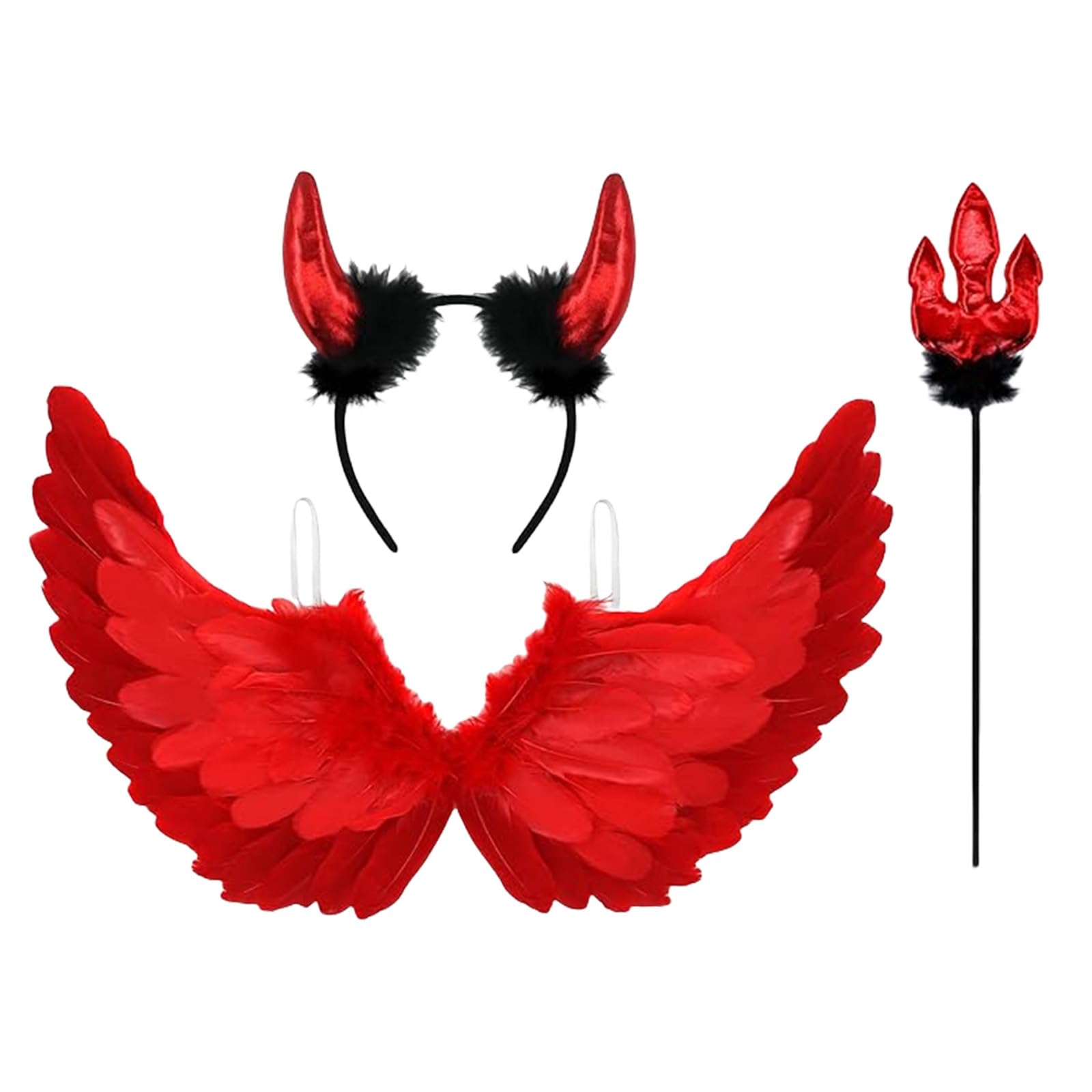ZSYIULIA Red Angel Wings and Halo,Feather Wings Angel Halo Headband Red Wings Fallen Angel Costume Halloween Costume Party, Adult & Kids One Size Fits All Accessories Set