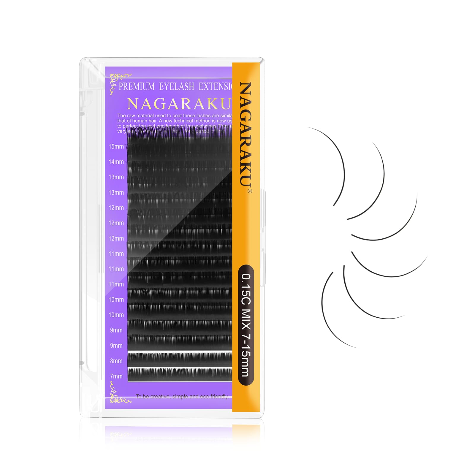 NAGARAKU Extension Eyelash Supplies Classic 1:1 Lashes Individual Volume Lash Extensions Soft Single Eyelashes Natural Semi Permanent Eyelashes Matte Black 16 Rows (0.15mm C Curl 7-15mm Mixed Tray)