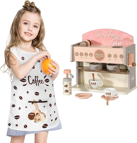 Boczif Juguetes para cafeteras para niños, juego de máquina de café espresso de madera, accesorios de cocina para niños, juegos de comida de juego