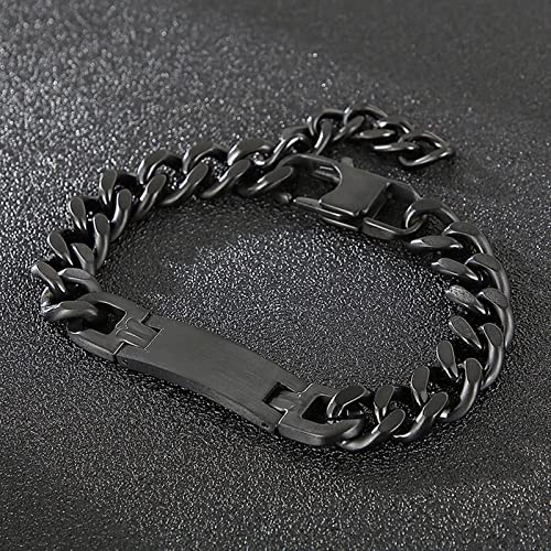 Gualiy Bracelet Men Stainless Steel, 10Mm Width Adjustable Curb Chain Bracelet With Id Bar 21.8Cm Punk Bracelet Chain #TOP2