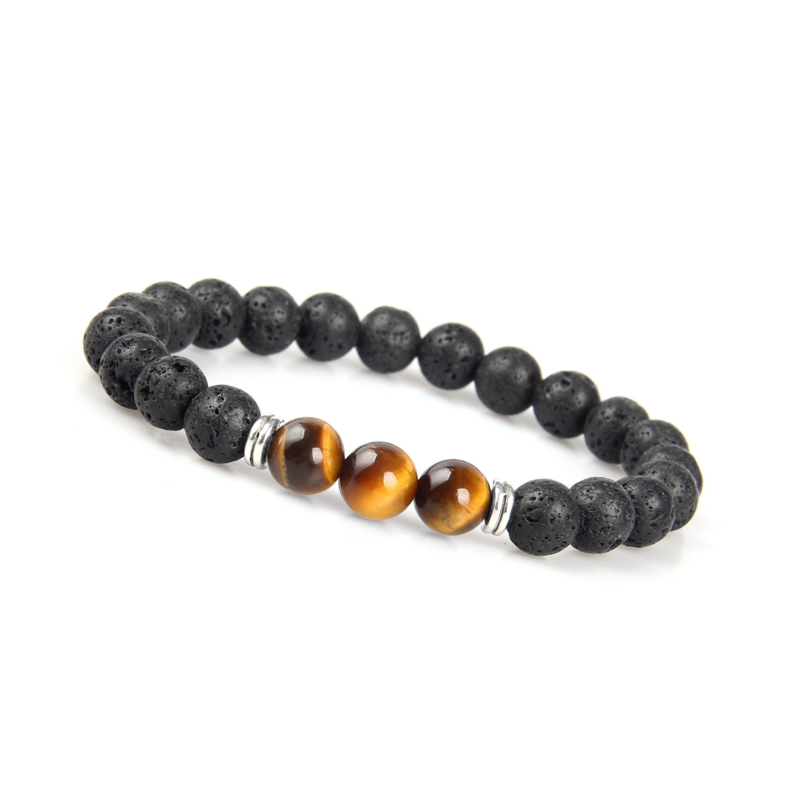 GD GOOD.designs Chakra Perlenarmband Lavastein für Herren | Naturstein Armband mit schwarzen Lava Perlen | Unisize Energiearmband Männer