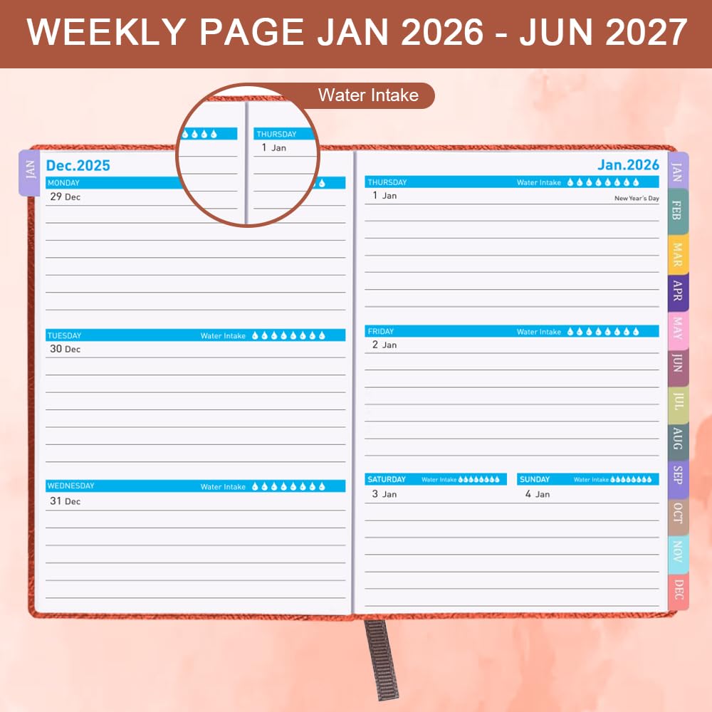 Cheericome Planer 2024–2025, Monats-Wochenplaner, Januar 2024 bis Juni 2025, Planer 2024–2025, mit Stiftschlaufe, elastischer Bindung und Gesäßtasche, 18-Monatsplaner, brauner Monatsplaner 2024–2025