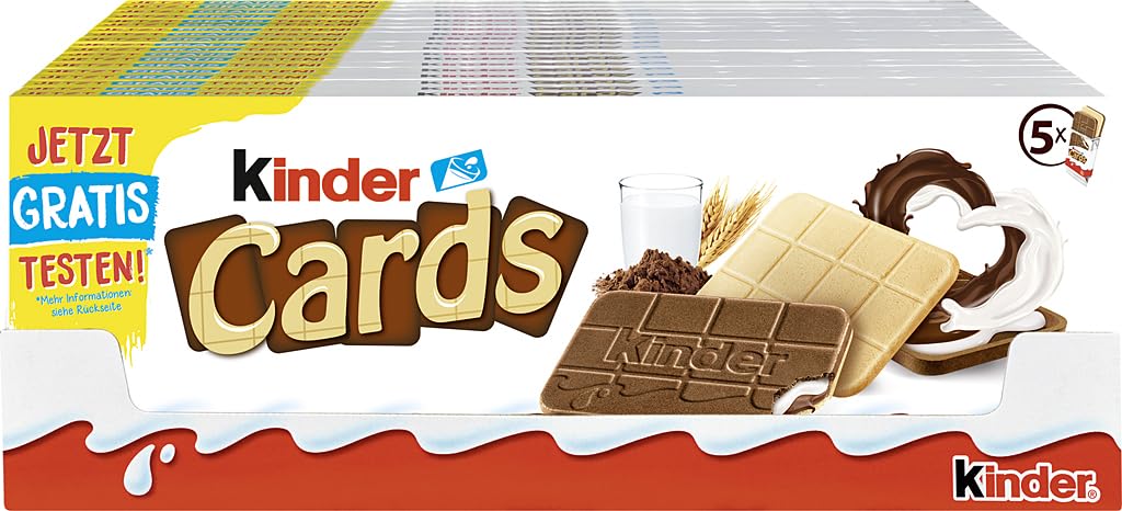 kinder Cards - 20 Einzelpackungen mit je 10 knusprigen Waffeln, cremiger Milch- und Kakaofüllung und Kekswaffel mit kinder-Schokolade-Geschmack