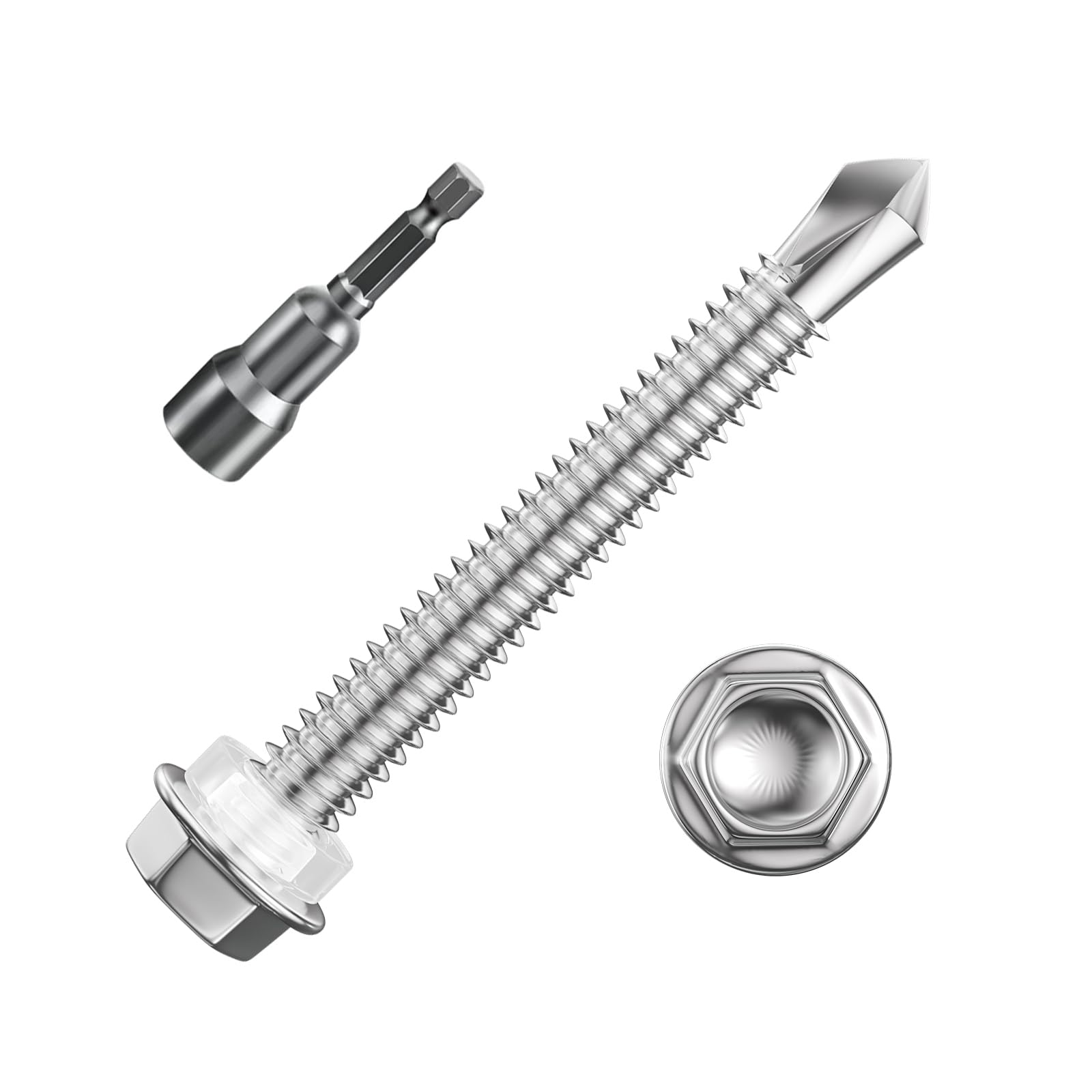 Wensilon (130Pcs)#14×2" Hex Washer Head Self Drilling Screws, 410 Stainless Steel Metal SheetScrews，TEK Screws, Sheet Metal Self Tapping Screws