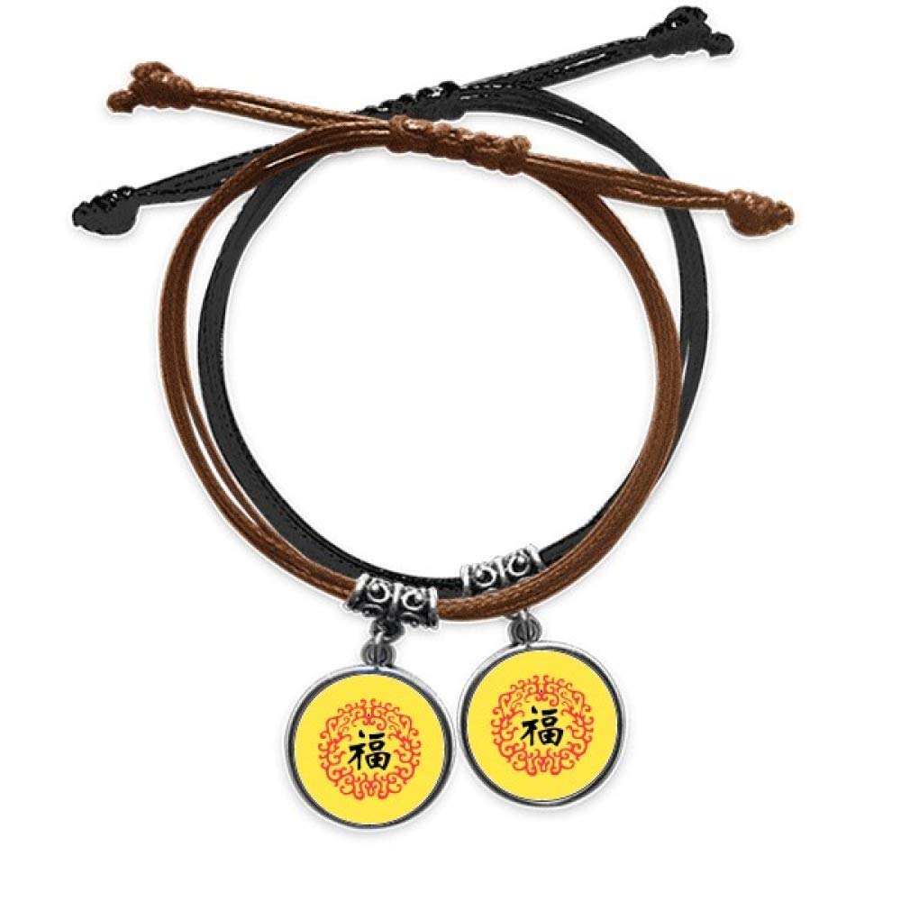 offbb Wreath Around Round Blessing Bracelet Double Leather Rope Wristband Couple Set Gift