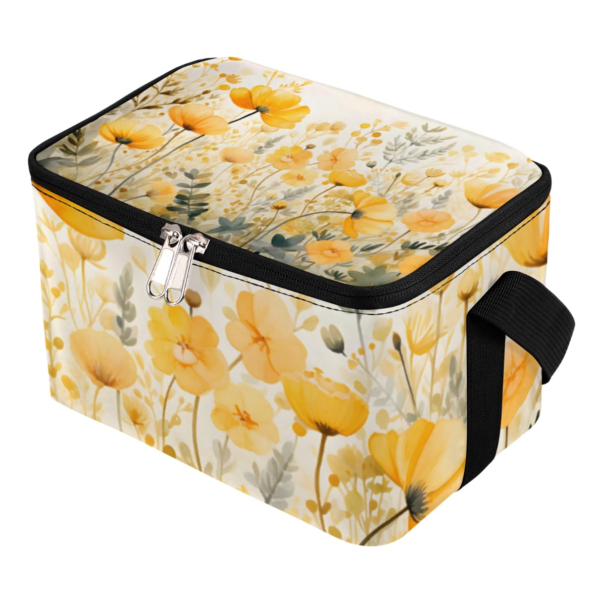 GzLeyigou Lunch Bags for Women Men 9 Cans,Flowers Yellow Hot & Cold Food Delivery Bag Insulated Grocery Bag Insulated Lunch Box Floral Cooler Bag for Office Work Picnic Beach