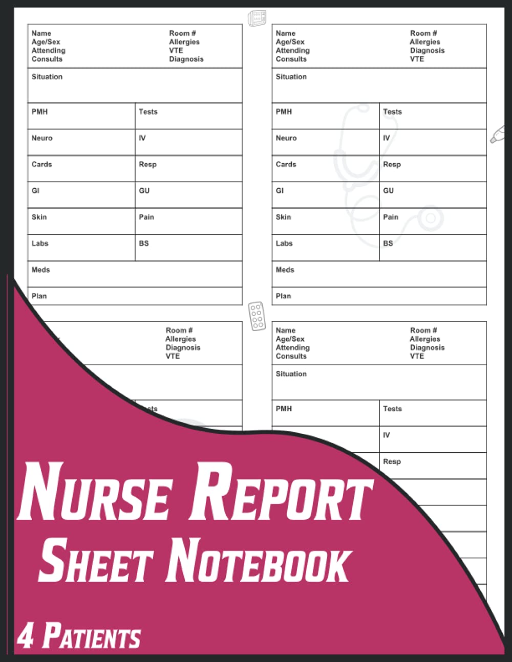 Buy Nurse Report Sheet Notebook 4 Patients Per Page Brain Nursing