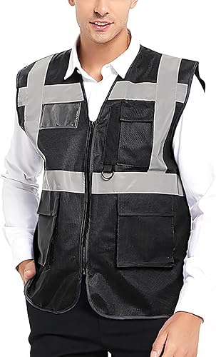 Miniatura 10 de GOGO Chaleco de seguridad de alta visibilidad de 5 bolsillos con tiras reflectantes, chaleco de uniforme de trabajo