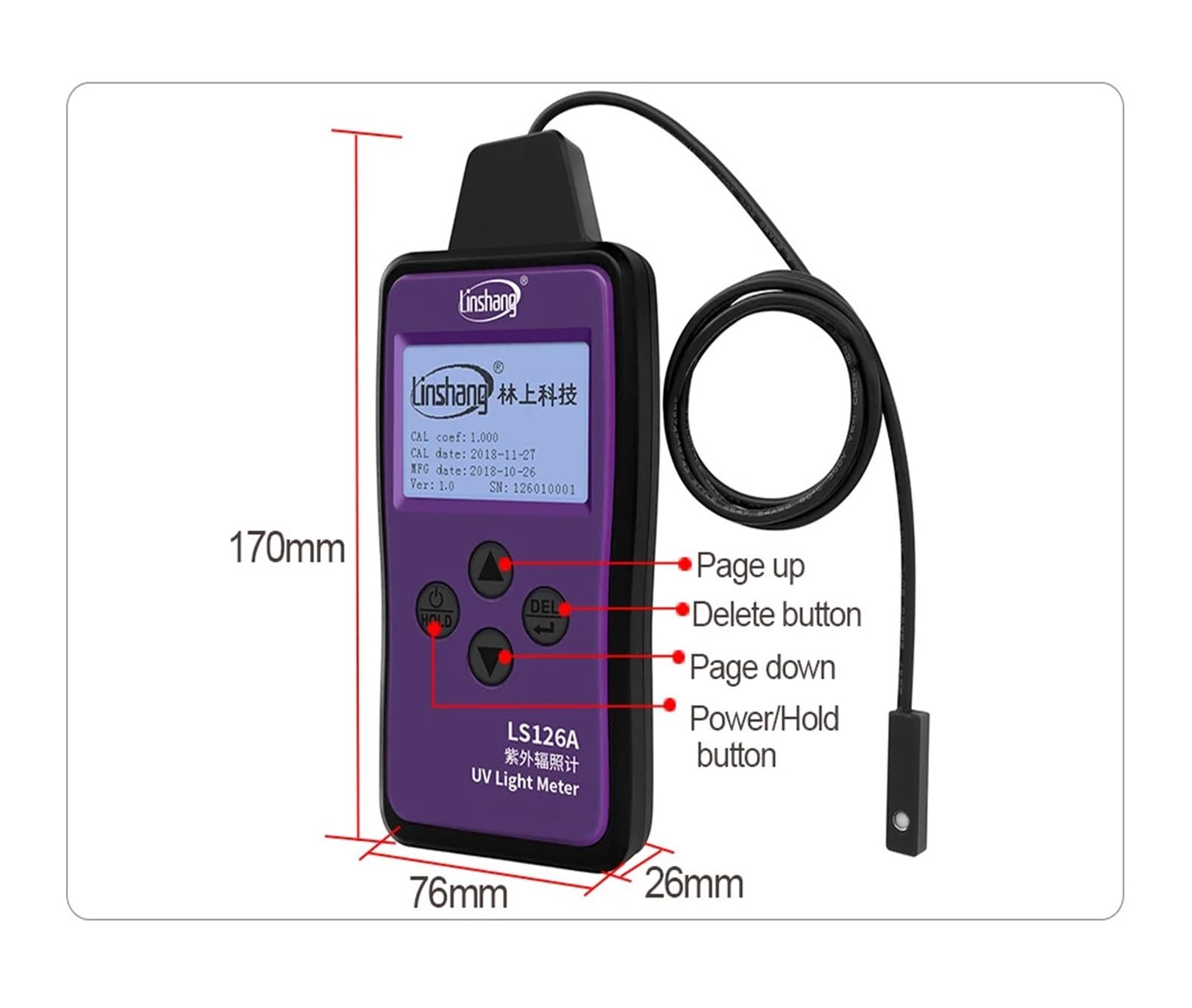 Tester UV Radiometro Misuratore di luce ultravioletta Sorgenti luminose a LED UVA Dimensioni ultra ridotte Misura energia, potenza e temperatura LS126A Ottico da laboratorio