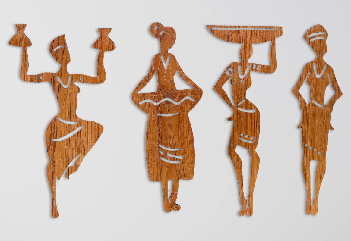 Auromin Tribal Women 4 Pcs Wall Decor Art, Hall Decoration Items for Living Room, Office, Drawing Room, Bedroom (X-Large, Brown) Engineered Wood (B0BW8PXL2G) Amazon Price History, Amazon Price Tracker