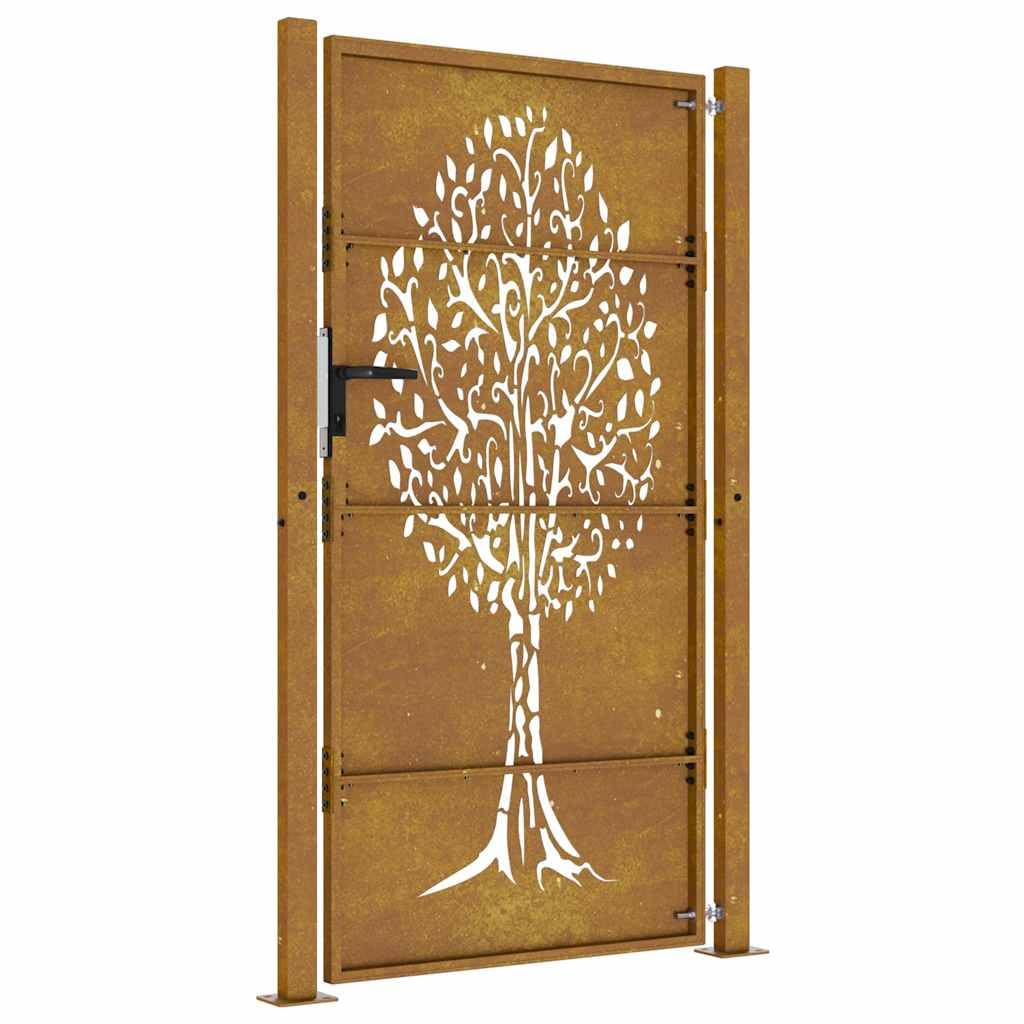 vidaXL Cancello da Giardino 100x175 cm in Acciaio Corten Design Albero, cancello in metallo, cancello da giardino anteriore, cancello da giardino con serratura