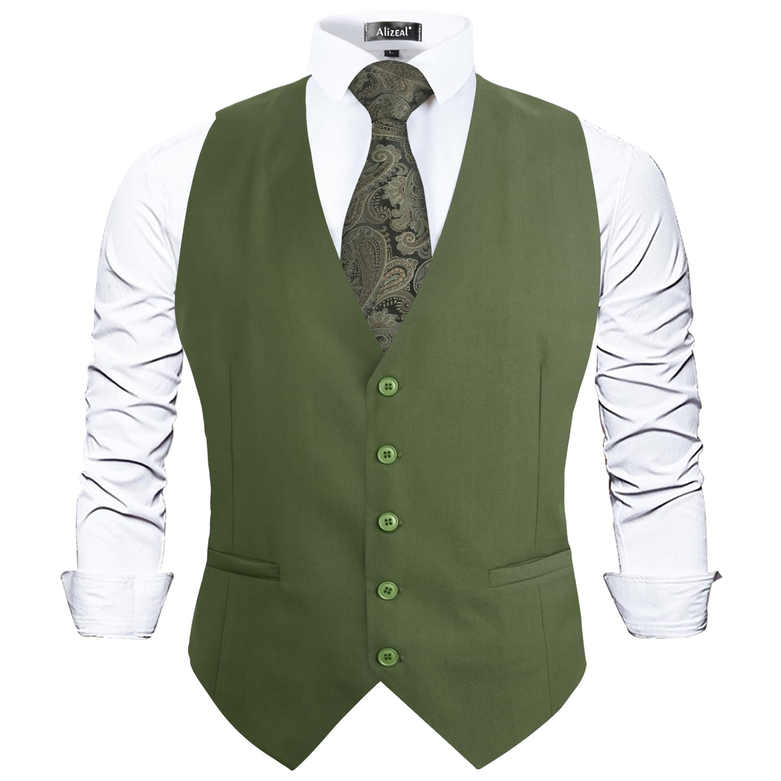 Alizeal Mens Classic Solid Suit Vest Regular Fit Tuxedo Waistcoat