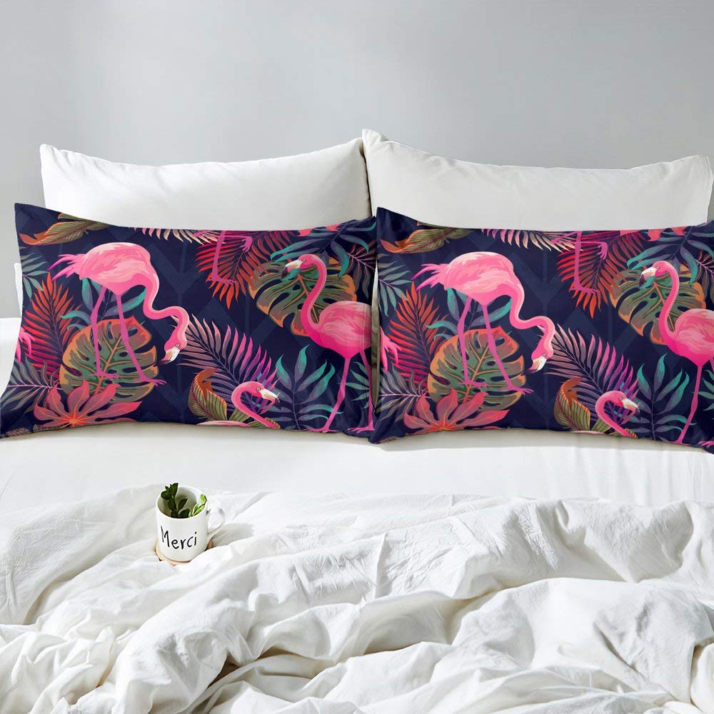 Couple Flamingo Brown Leaf Bird Duvet Cover Set Single Bird Colorful Bedding Set Ultra Soft Microfiber Double Animals Theme Reversible Bedding Exotic Style Decor Comforter Cover 2pcs Bedding Set - Image 2