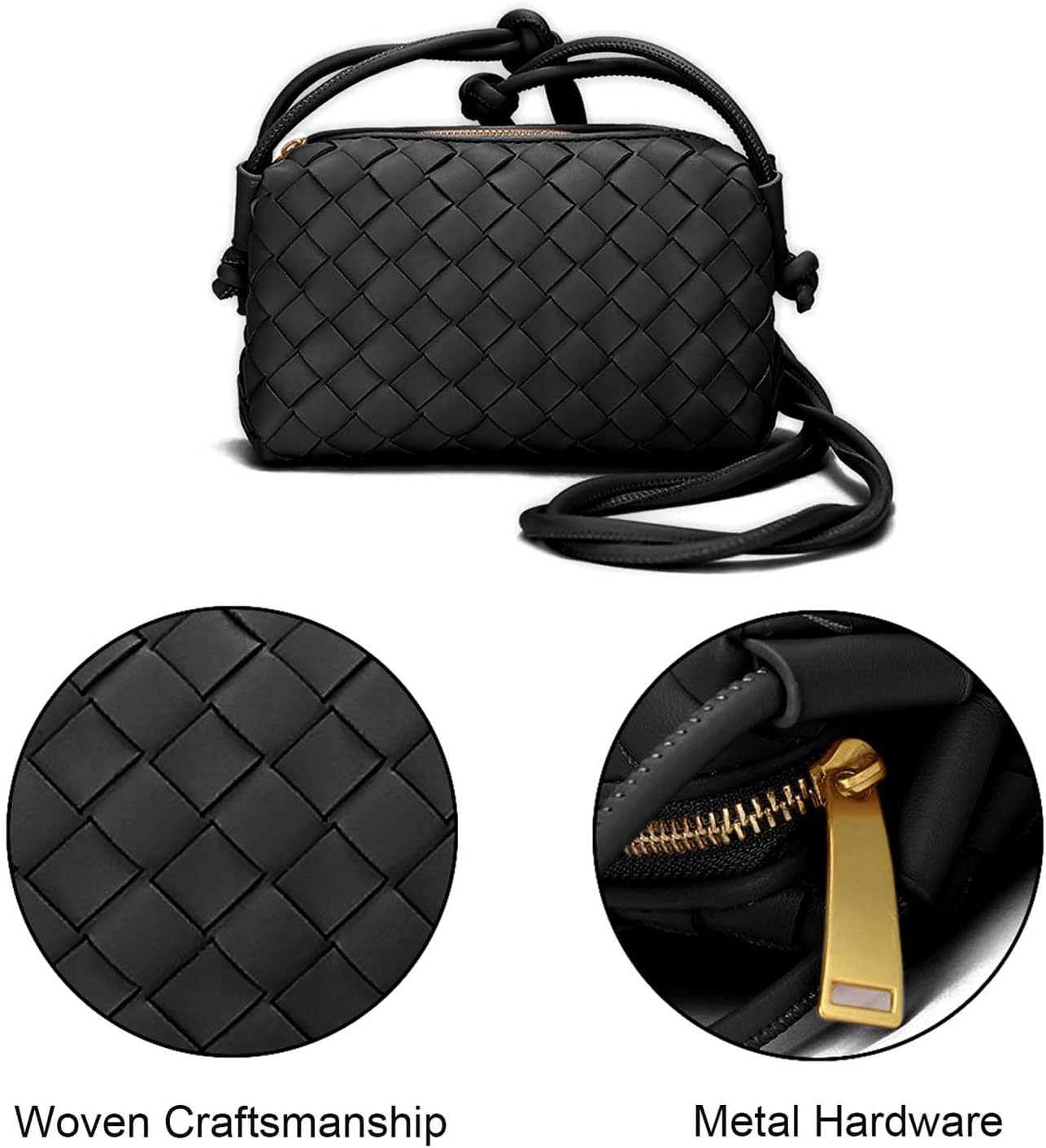 Woven Purse Crossbody Bag for Women, Small Leather Evening Purses with Adjustable Shoulder Strap Shoulderbag - Image 5