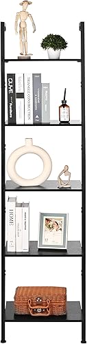 Miniatura 7 de ELYKEN Estante de escalera, estantería de madera de 5 niveles para montar en la pared con marco de metal, estante organizador de exhibición abierto