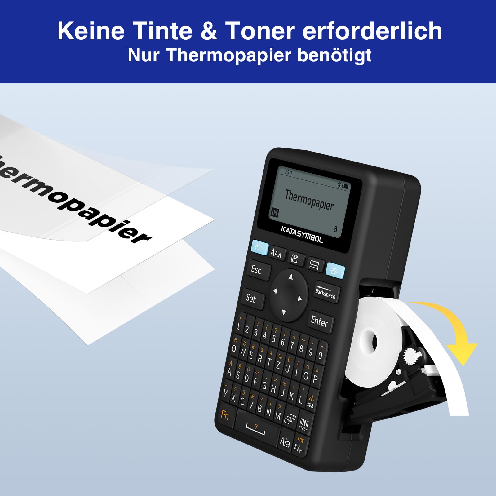 SUPVAN E11 Etikettendrucker, Deutsches Layout (QWERTZ) Tastatur,mit 2 Rollen Endlos- und 2 Rollen Festgröß-Etiketten, Geeignet für Schule, Büro & Zuhause, schwarz