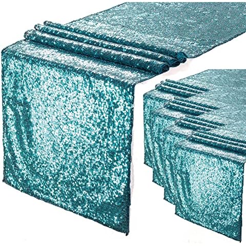 Eternal Beauty Sequin Table Runners Teal 12 x 108 Inch Glitter Teal Table Runner-Teal Sequin Tablerunner for Wedding Party(Pack of 5) Cover