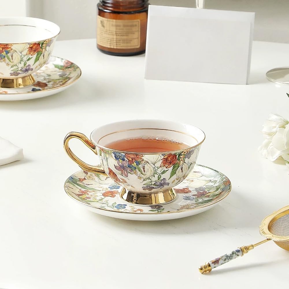 Zestaw filiżanek do kawy i spodków - Zestaw filiżanek do espresso Fine Bone China, Zestaw ceramicznych filiżanek do herbaty z opakowaniem prezentowym