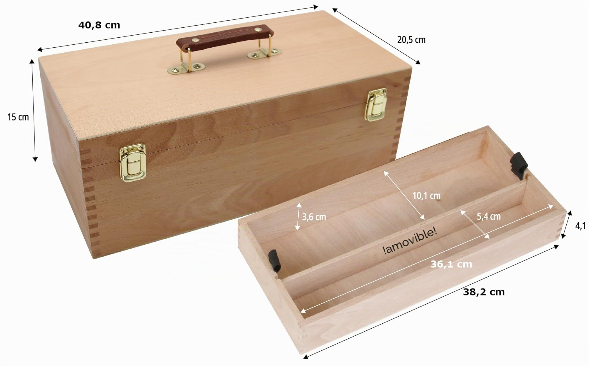 Paintersisters® Coffret d'ustensiles XL, Mallette de peinture, Boîte à peinture, Coffret à pinceaux en bois, Boîte à outils, Rangement