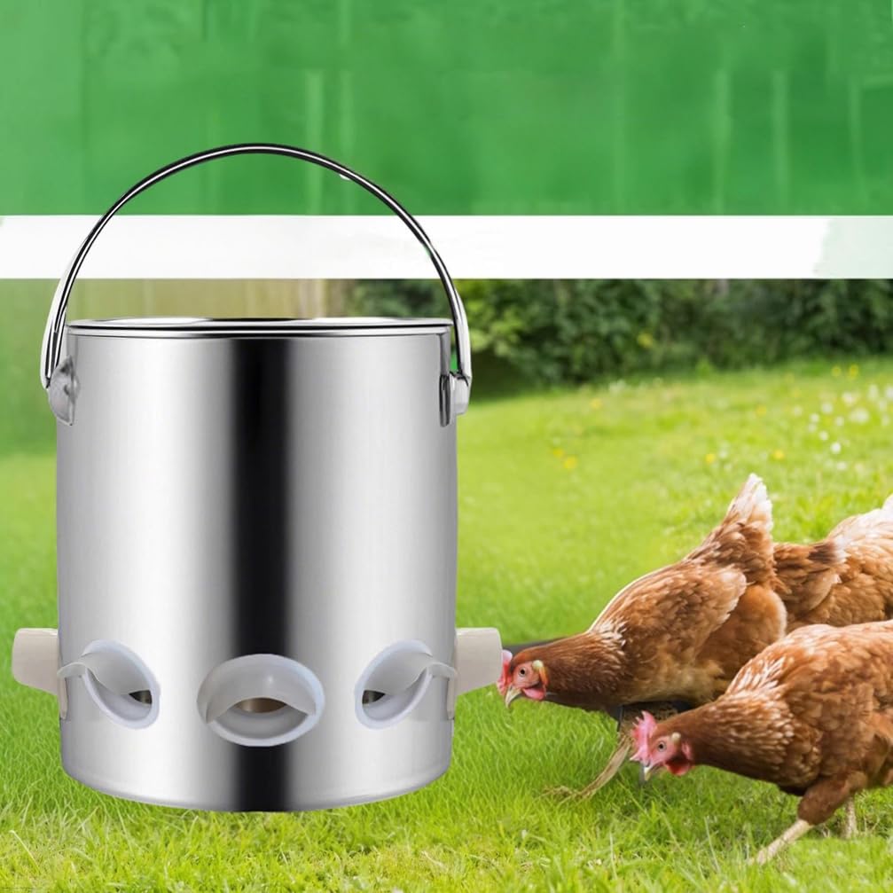 WYRNOBRX Chicken Coop Feeder Hanging Chick And Poultry Feeding Chicken Feeders Stainless Steel Feed Hopper Suitable for Chickens, Ducks, Geese, And Pigeons,Silver