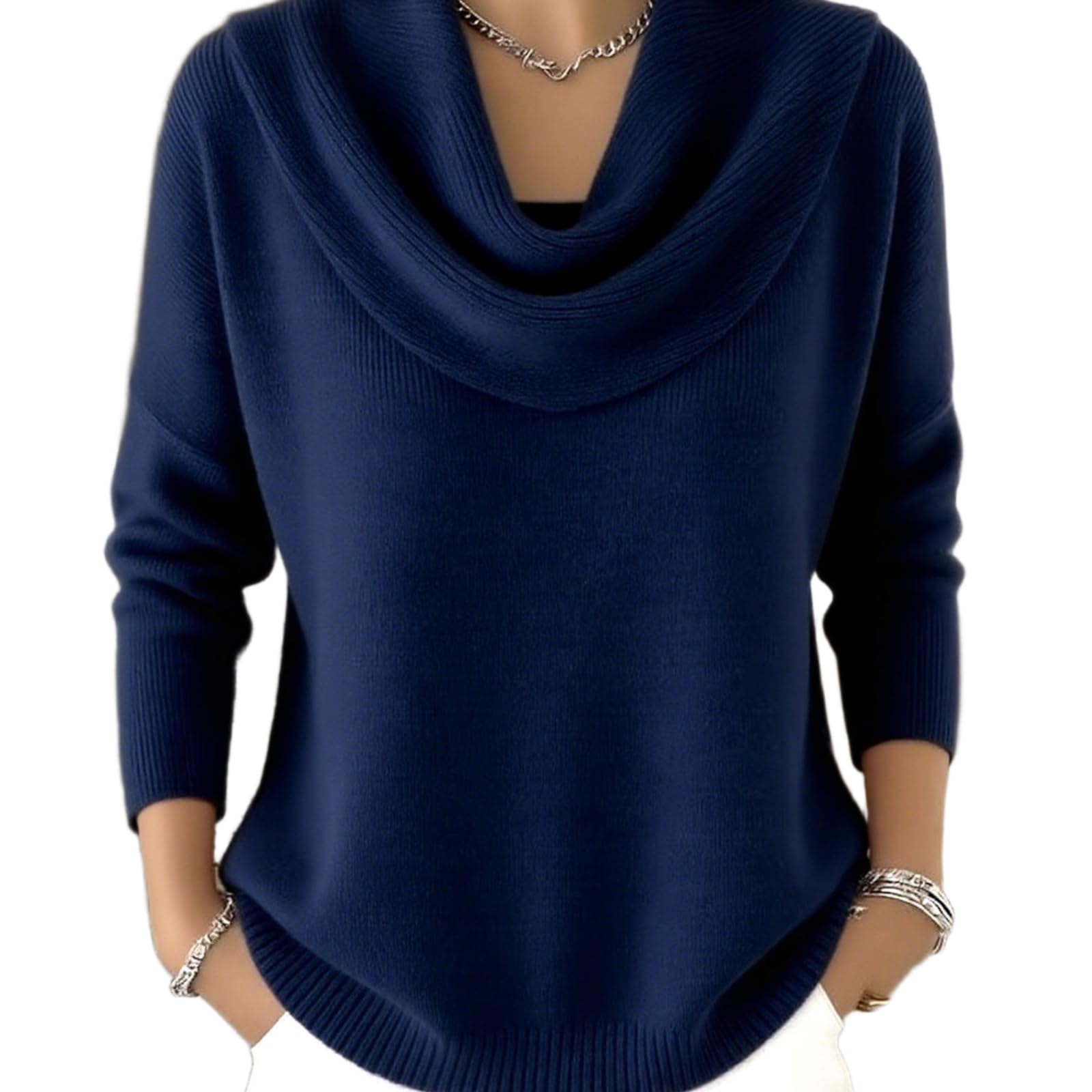 Sparkly Cowl Neck Sweater for Women Quiet Luxury Cozy Knitted Sweaters Sequin Casual Loose Fashion Winter Pullover