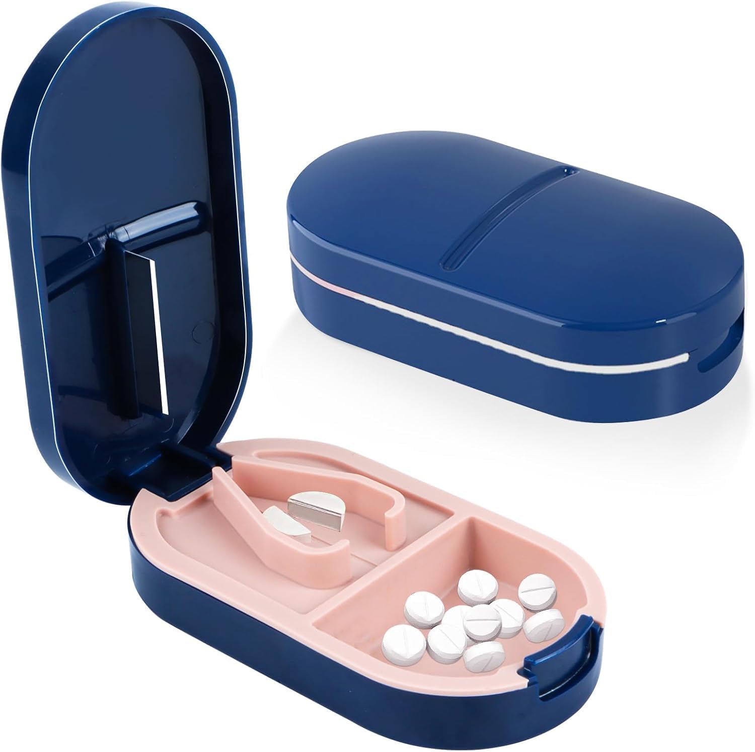 Sumiko Portable Pill Box Tablets Cutter – 2-in-1 Pill storage Organizer and pill cutter for Small & Large Tablets – Compact Pill Storage for Daily Use, Travel, Pocket or Purse (Blue)-image-41