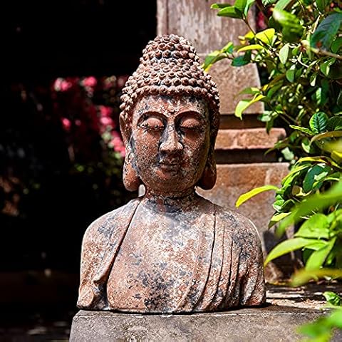 Buddha Statue for Home, Meditation Buddha Bust Sculptures, Rustic Spiritual Buddha Head Statue, Naturel Antique Bronze Rust Finish, 16.2" H Magnesia (Magnesia) Cover