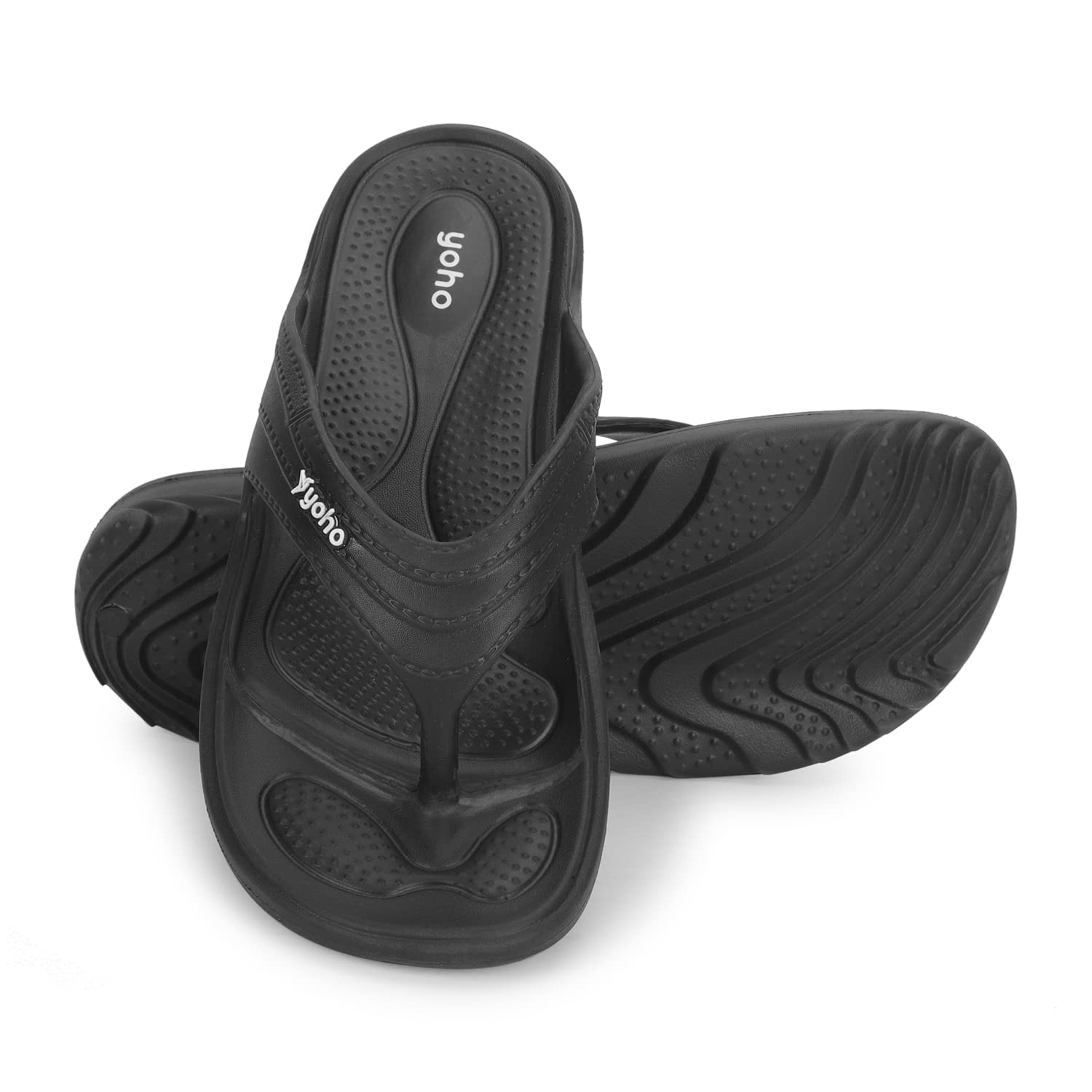 Yoho Drizzle Soft Slippers for Women, Mild Acupressure, Lightweight, Anti Skid & Slip, Diabetic Footwear for Woman, Home Wear Bathroom Chappal for ladies | Waterproof Monsoon & Rainy Footwear | Classic Black - UK 8
