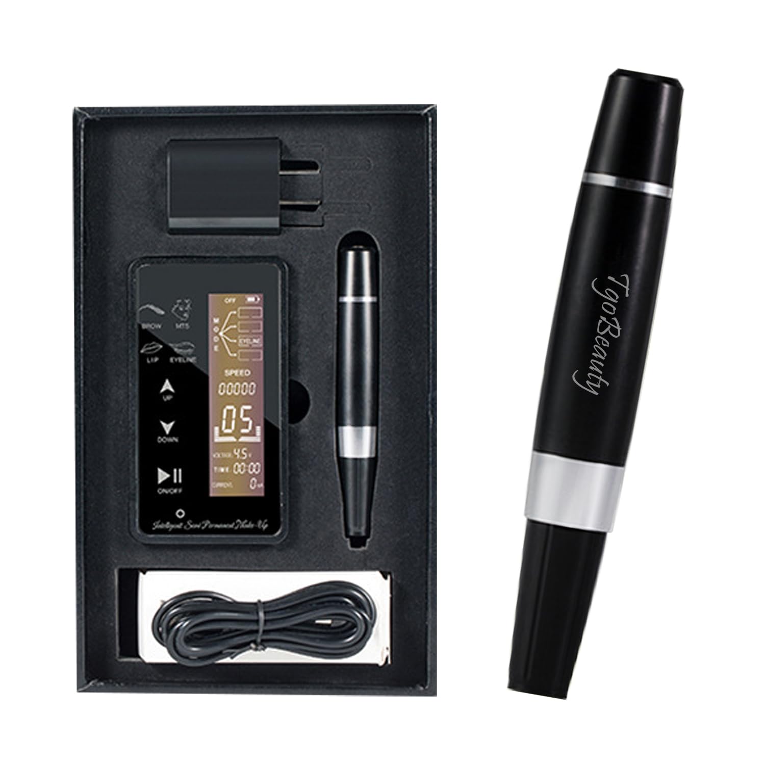 Kit de máquina de tatuaje de maquillaje permanente digital inteligente con panel táctil, 15 niveles de velocidad y 4 modos para cejas, delineador de ojos, labios y MTS (Nero)