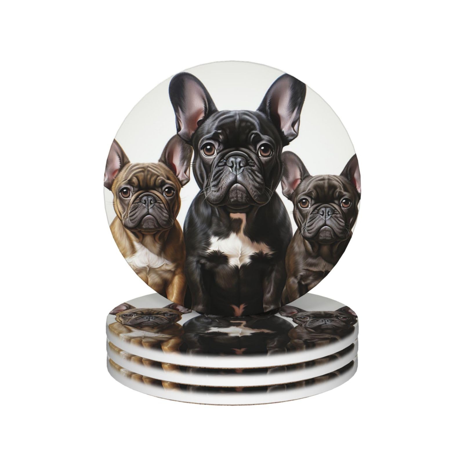Drink Coasters Set of 4 Ceramic Coaster French bulldog puppies Coasters for Drinks Cups Mugs Mat Pads Absorbent Non-Slip Decorative Cup Coaster for Coffee Table Kitchen Bar Home Decor