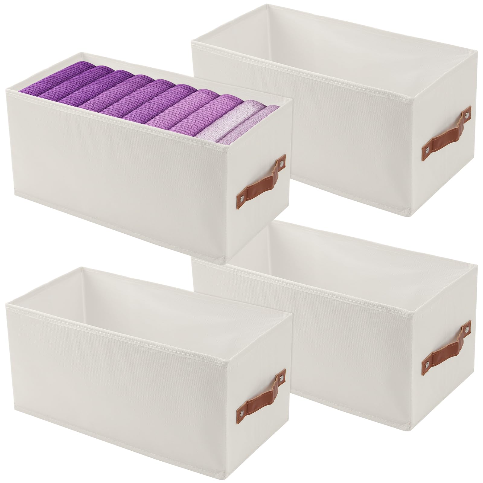 FUNSUEI Fabric Storage Bins 4-Pack, Narrow Shelving Baskets with Handles, Small Space Organizers for Home & Office