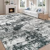 MXSANYOO 8x10 Area Rugs Washable Rug: Abstract Neutral Rugs Modern Non Slip Area Rug Stain Resistant Low Pile Indoor Carpet for Dining Room Bedroom Nursery Office (Black Grey, 8'x10')