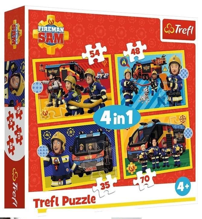 Trefl Fireman Sam, Fireman in Action - 4-in-1 Jigsaw Puzzle, 4 Puzzles, 35 to 70 Pieces - Various Difficulty Levels, for Ages 4+