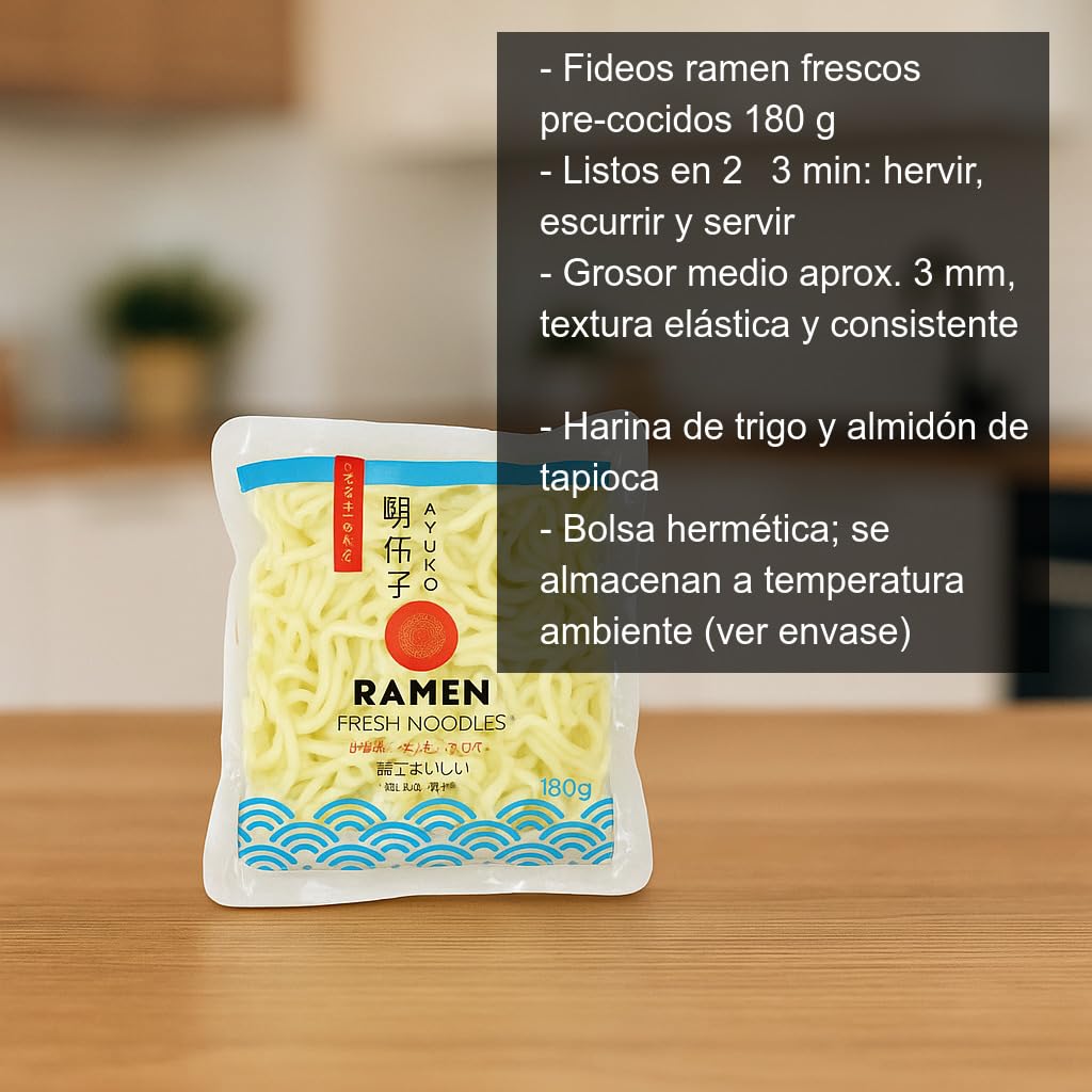 Fideos ramen frescos precocidos 180 g Pack 5 unidades textura elástica para sopa yakisoba