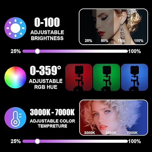 Miniatura 5 de WLR1 Luz de video RGB, luz de cámara, iluminación de fotografía portátil a todo color de 360°, luz de video LED CRI 95+ 3000K-7000K, luz de selfie