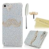 Mavis's Diary 3D Handmade Shiny Bling Crystal Mustache Rhinestone Diamond Hard Cover Case for iPod Touch 5 with Soft Clean Cloth, Anti-dust Plug & Feather Stylus Pen