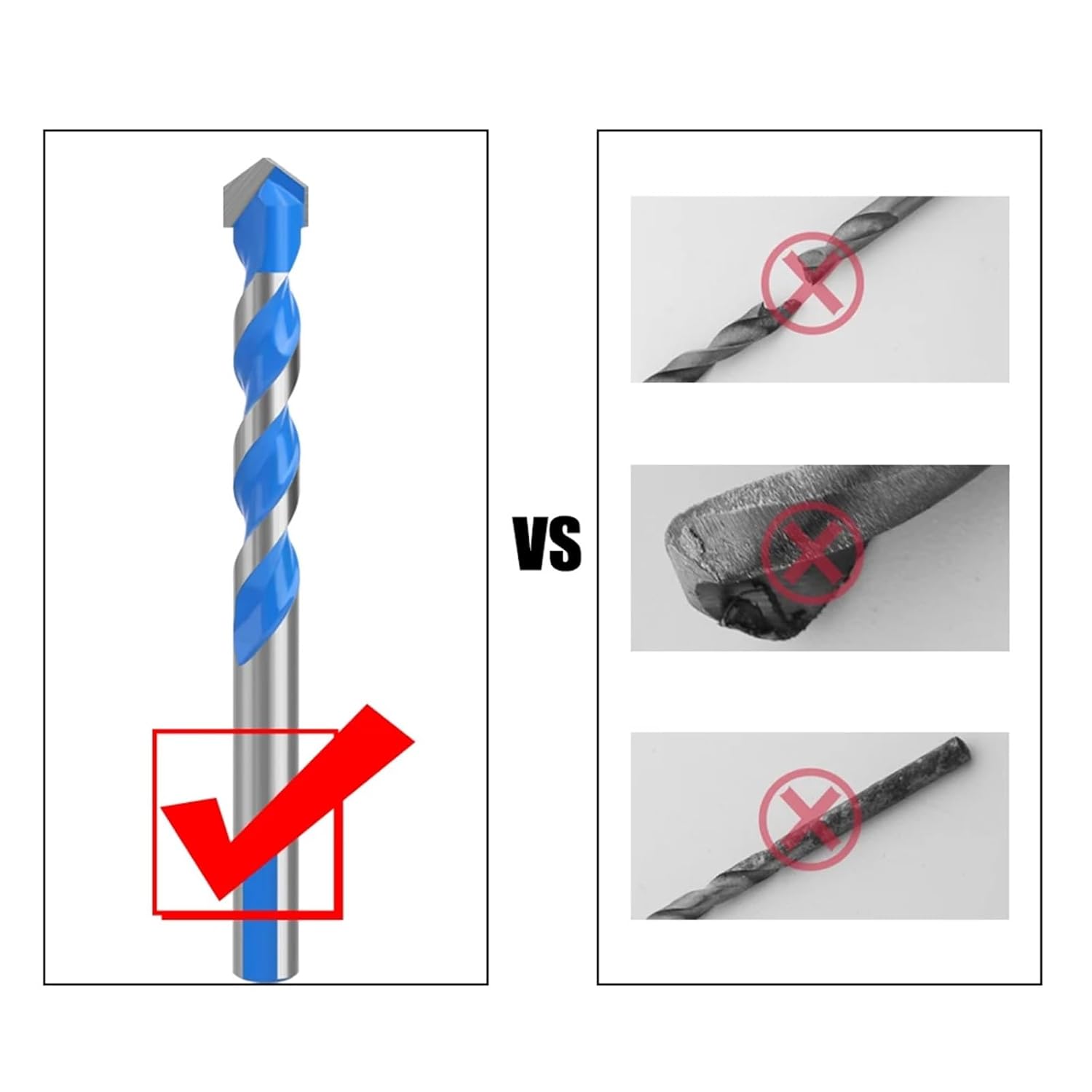 3 4 5 6 8 10 12mm Multi-Functional Glass Drill Bit Triangle Bits Ceramic Tile Concrete Brick Metal Stainless Steel Wood(6pcs Set 2)