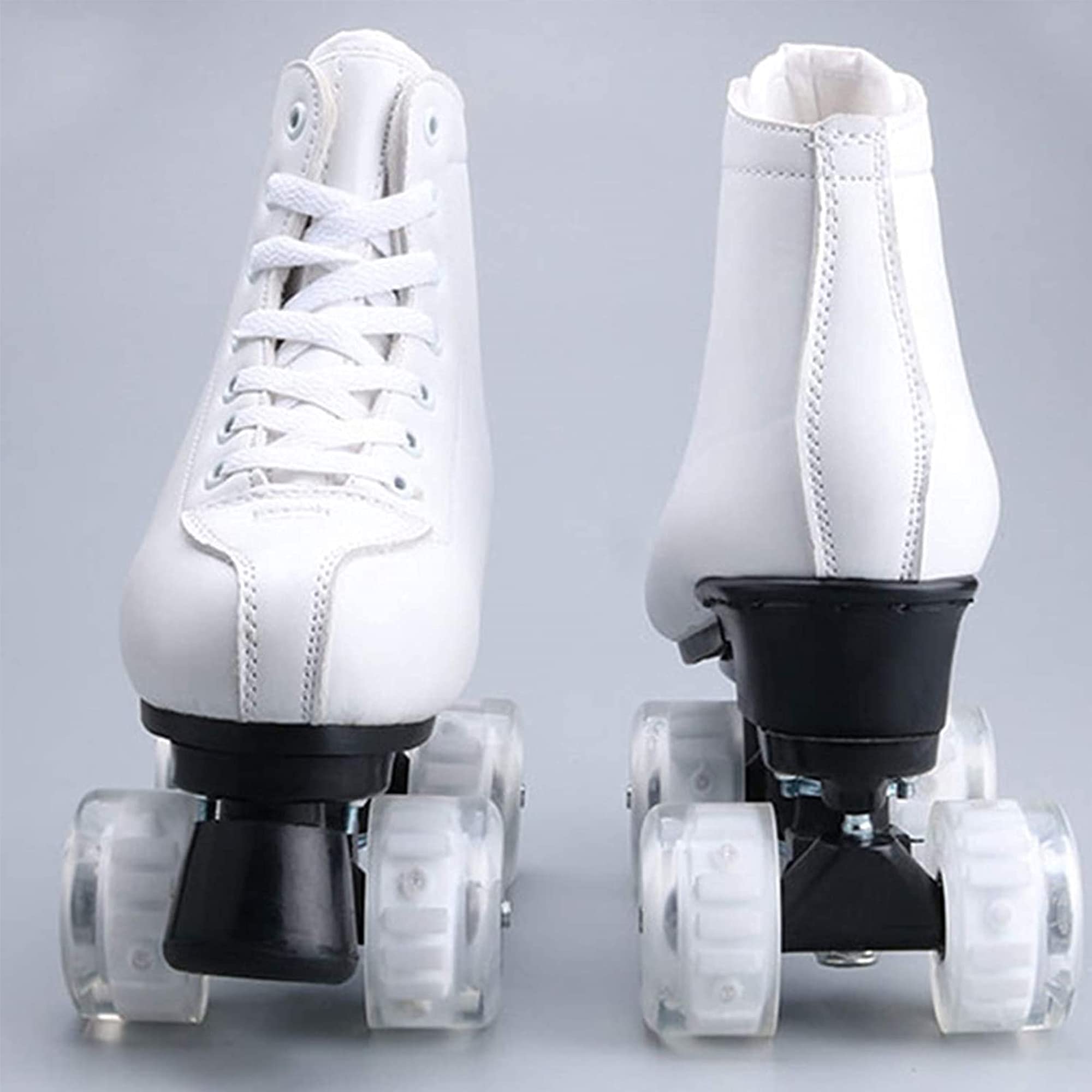 Classic White Roller Skates Unisex Double Row 4 Wheels Quad Rollers Skates, PU Leather Material, with Durable PU Wheels for Indoor Outdoor Beginners Teens Adult Boys Girls (Women8/Men6.5)