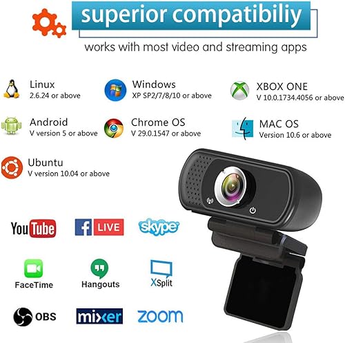 Miniatura 8 de HZQDLN Cámara web para Switch 2PC, cámara web HD 1080P con micrófono, USB de gran angular de 110 Plug & Play, cancelación de ruido para