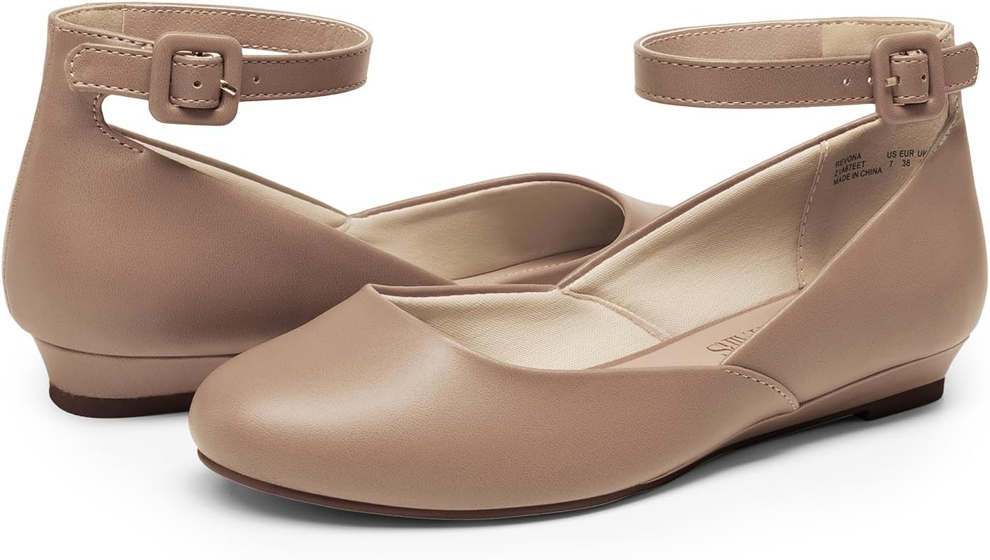 DREAM PAIRS Women's Dress Flats Ballet Low Wedge Round Toe Ankle Strap Comfortable Casual Flats Shoes - Image 5