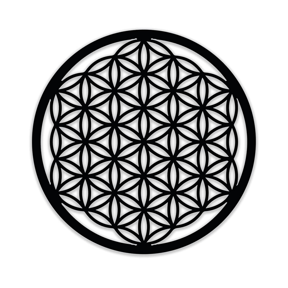 marstanal Yin Yang - Torus - Sri Yantra - Flower of Life - Hamsa Hand Wood Wall Art - Black Color - Home Decoration - Black MDF 20cm & 30cm (20cm, Flower of Life)