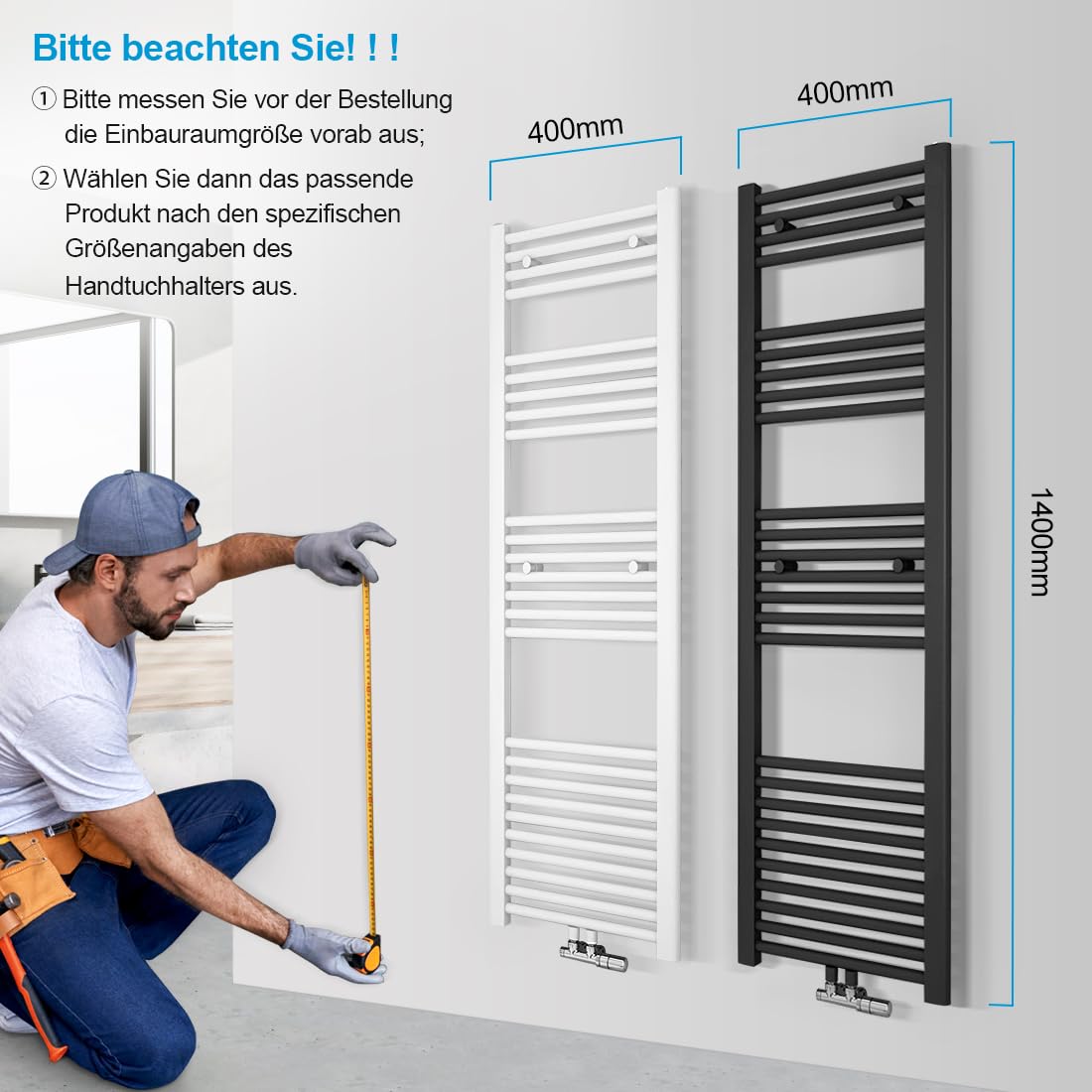 Heilmetz Badheizkörper 40 x 140 cm Handtuchtrockner Heizkörper Bad Mittelanschluss 476 Watt Leistung Handtuchwärmer Handtuchheizkörper Weiß Gerade