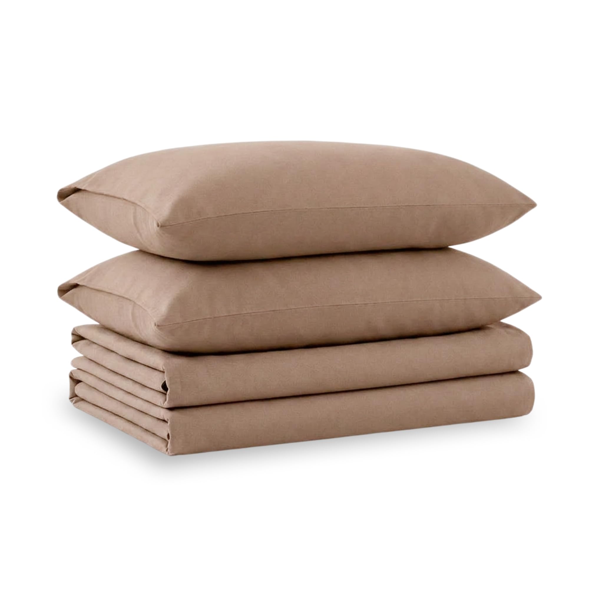 Tribeca Living Triple Brushed Soft Cotton Flannel Sheets Set, Full Size 170-GSM Weight Extra Deep Pocket Sheet in Solid Cashmere Color
