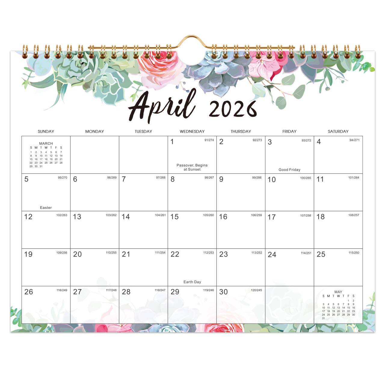 2026 Calendar - JAN 2026 - DEC 2026, Wall Calendar 2026, 11" x 8.5", 12 Months Wall Calendar, Writing Blocks, Julian Dates, Spiral Bound