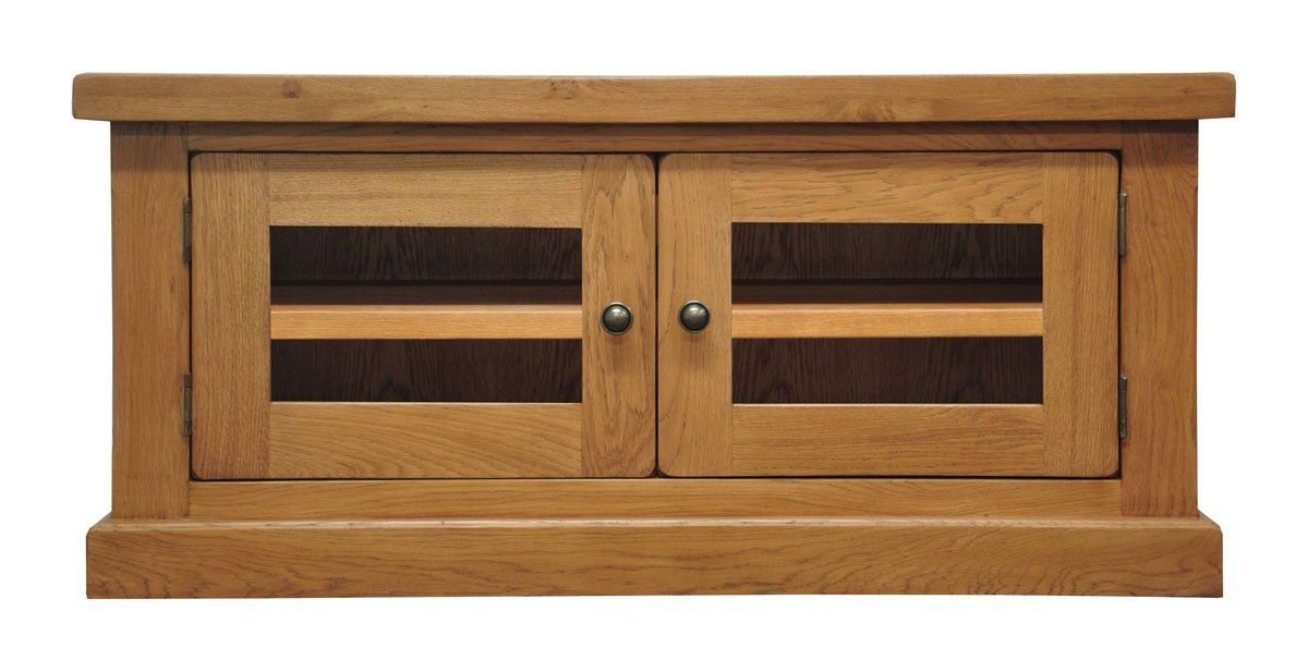 Bakersfield Oak 2 Door Small TV Cabinet with Shelf in Light Oak Finish 100cm | 42" Screen Size | Wooden Television Stand