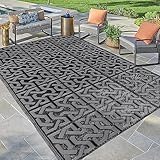 SAND MINE Reversible Mats, Plastic Straw Rug, Modern Area Rug, Large Floor Mat Rug for Outdoors, RV, Patio, Backyard, Deck, Picnic, Beach, Trailer, Camping (9' x 18', Black & Grey)