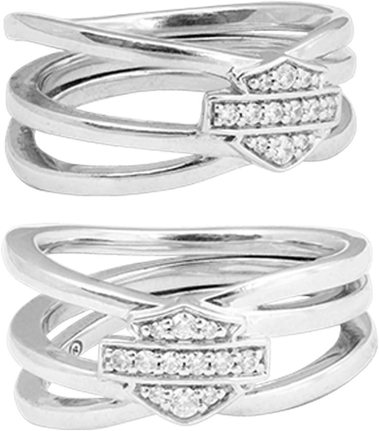 Harley-Davidson Women's Twisted Bling Bar & Shield Ring, Silver Finish HDR0469