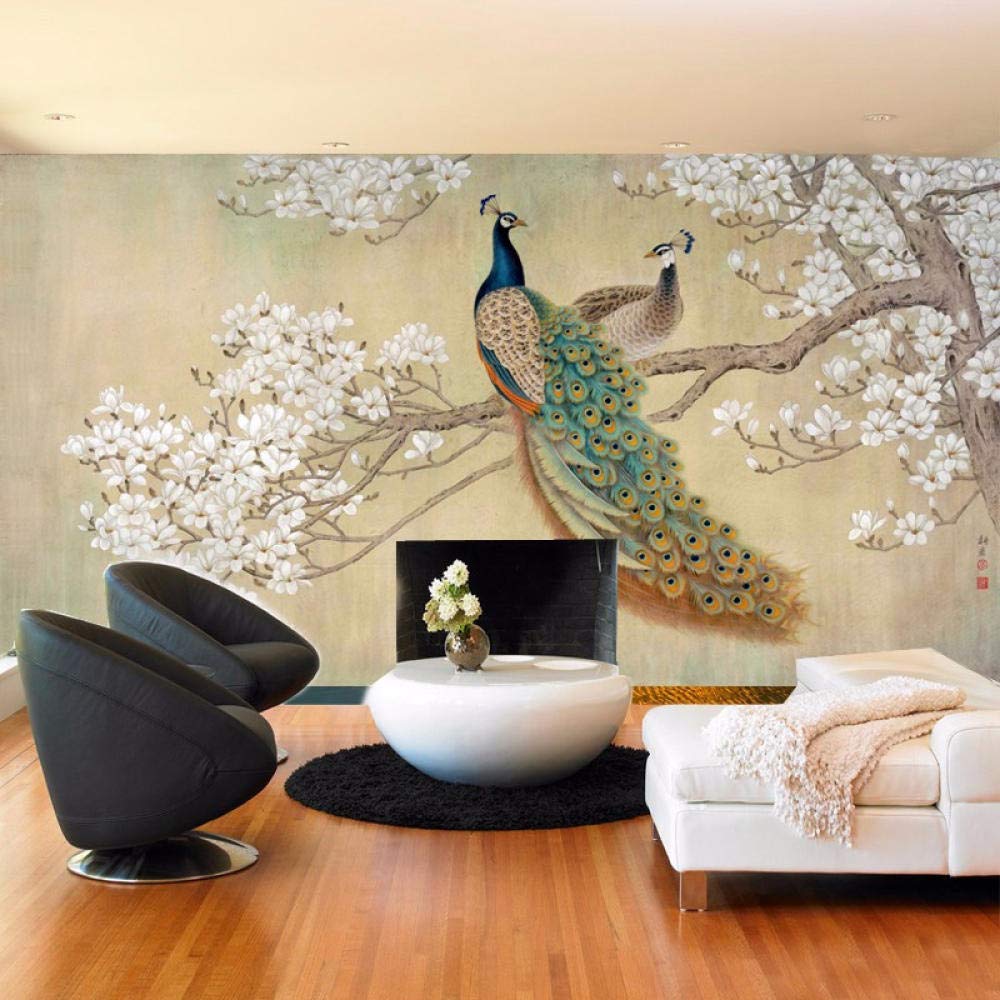Papier Peint 3D Déco Murale Femme Paon - Motif Photo Amovible - Réf. ZHU1179